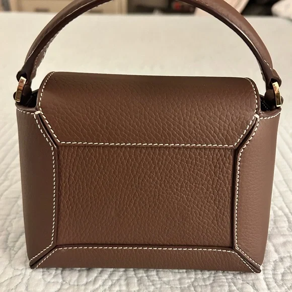 STRATHBERRY Mosaic Nano Leather Top-Handle Handbag Crossbody in Chocolate Brown - Picture 5 of 16